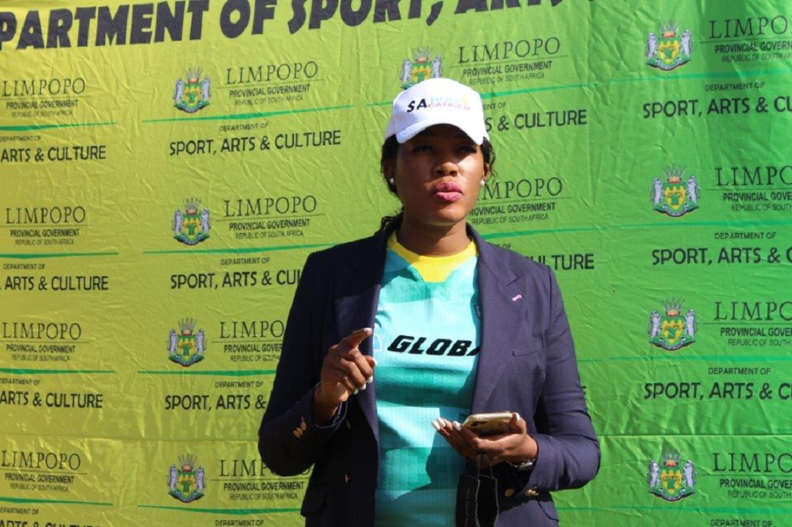 MEC Thandi Moraka visits Limpopo PSL Teams to monitor Covid19 Health Regulations compliance ahead of the League resume. Baroka FC and Black Leopards were presented with Masks, Sanitisers and Thermometers
